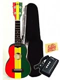 Kala KA-SREG Ukadelic Series Soprano Ukulele Bundle with Hard Case, Cherub Tuner, and Polishing Cloth - Tri-Color Reggae
