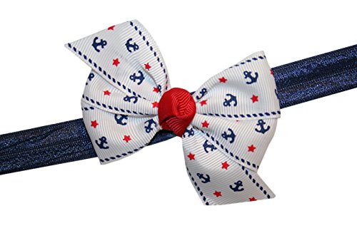 WD2U Baby Girls Infant 3" Nautical Anchor Red White Blue Hair Bow Headband