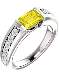 14K White Gold 7.00x5.00mm Emerald Cut Yellow Sapphire and Diamond Ring -- LIFETIME WARRANTY