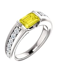 10K White Gold 7.00x5.00mm Emerald Cut Yellow Sapphire and Diamond Ring -- LIFETIME WARRANTY