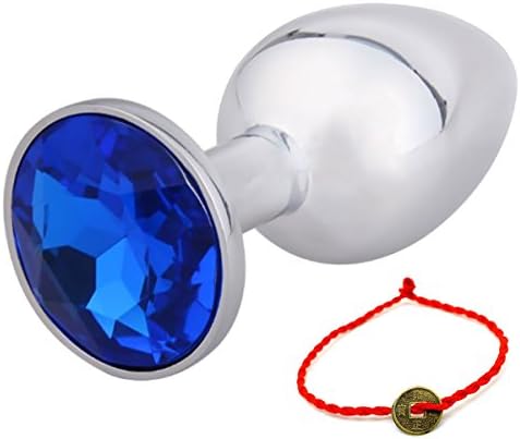 Small Size Women Men Anal Butt Plug Plated Jewely Stainless Toys For Beginner With Red Rope Bracelet (blue)