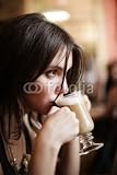 Wallmonkeys Peel and Stick Wall Decals - Beautiful Young Girl Sipping Coffee Lattee. Shallow Dof. - Removable Graphic