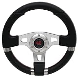 UNIVERSAL 320mm STEERING WHEEL STAINLESS SPOKES RED STITCHES