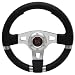 UNIVERSAL 320mm STEERING WHEEL STAINLESS SPOKES RED STITCHES Image