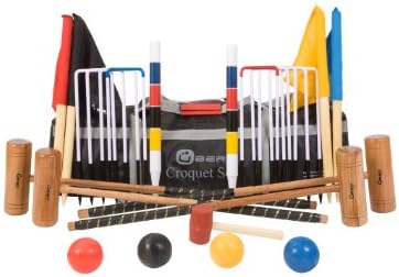 Pro Croquet Set, 4 Player (9 Hoop Version) - Hardwood Mallets (Varied Heights -34" and 38")