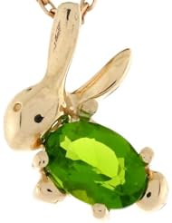 14k Gold Synthetic Birthstone Girls Rabbit Pendant