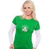 Majestic Threads Boston Celtics Women's Double Layer Thermal Long Sleeve T-Shirt W/ Swarovski Crystals Extra Large