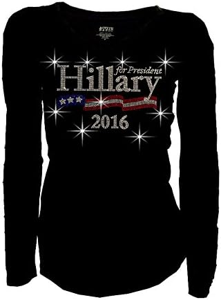 Rhinestones T-Shirt,Hillary Clinton For President 2016 Long Sl (1X-Large)
