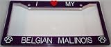 Paw Prints Purple Glitter I Love My Belgian Malinois License Plate Frame