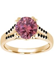 1.14 Ct Round Pink and Black Diamond 14K Yellow Gold Ring