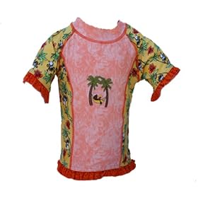 MaxOut UPF 50+, UV Protective Girl's Panel Short Sleeve Rashguard (Swim Shirt) for Infants & Toddlers (Sizes 6mos-4T)