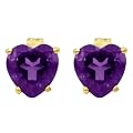 14k Yellow Gold Amethyst Heart Shaped Stud Earrings