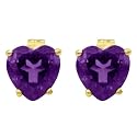 14k Yellow Gold Amethyst Heart Shaped Stud Earrings