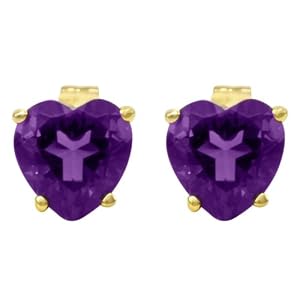 14k Yellow Gold Amethyst Heart-Shaped Stud Earrings by