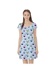 Stretchy Jeweled Polyester/Spandex General Print Short Sleeves Skater Dress 