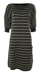 Round Neck Puff Sleeves Acrylic/Knit Striped Print Sweater  Dress