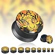 Black Acrylic Double Flat Flare Screw Fit Plug With 'Immortal Tiger' Print - 5/8" - SOLD AS A PAIR