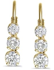 14k Yellow Gold 0.50 Ct Three Stone Lever-back Diamond Earrings