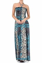 Beaded Shirred Leopard Print Halter Polyester/Spandex Evening Dress/Maxi Dress 