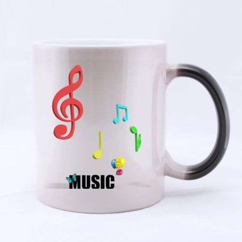 Colorful Music Notes Dance In Music "Music" (Twin Side) Magic Surprise Mug Changing Black And White Morphing Mug (11 Oz)