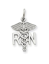 14k White Gold Registered Nurse Pendant. Metal Wt- 1.08g