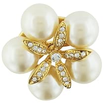 Pugster April Rhinestone And Faux Pearl Flower Brooch