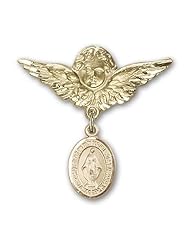 Gold Filled Baby Badge with Miraculous Charm and Angel with Wings Badge Pin