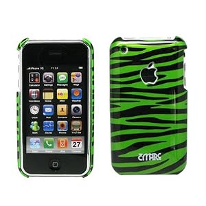 Apple iPhone 3G, 3Gs Stealth Cover Polycarbonate Shell Case, Green/Black Zebra Print