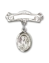 Sterling Silver Baby Badge with St. Thomas More Charm and Arched Polished Badge Pin