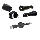 Creative Zen V and V Plus Univseral USB Charger Kit - Retractable Sync Charge Cable - Home Travel Wall AC Adapter - 12v Car Charger