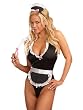 Sexy Maid For You Costume 4 Piece Set Teddie Open Crotch Apron Headband and Feather Tickler