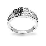 Bling Jewelry Sterling Silver Black White CZ Double Heart Ring 9