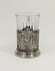 Single Detail Page Misc: USSR SOVIET COAT ARMS TEA METAL HOLDER W/TABLE-GLASS CLASSIC GIFT - KOLCHUGINO
