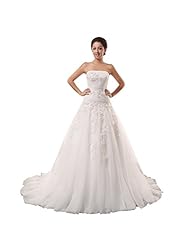 Strapless Lace Applique Corset   Waistline Wedding Dress 