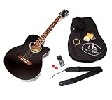 Produkt-Bild: 4/4 Akustik Westerngitarre Schwarz mit Rosenholz und Zubeh&ouml;rset: Gitarrentasche, Gurt, Ersatzsaiten, Stimmpfeife und zwei Plektren