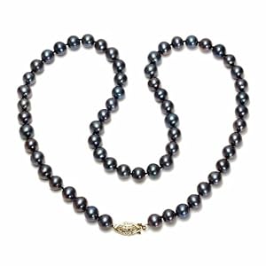 14k Yellow Gold Dyed Peacock Black Freshwater Cultured P