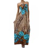 Rose and Zebra Graphic Print Beaded Halter Smocked Bodice Maxi / Long Dress ( 2 Colors )