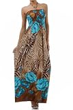 Rose and Zebra Graphic Print Beaded Halter Smocked Bodice Maxi / Long Dress ( 2 Colors )