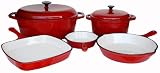 PayLessCookware 7-Piece Enamel Cast Iron Red Cookware Set