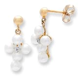 14k Yellow Gold Pearl Cross Diamond Earrings