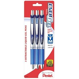Pentel EnerGel Deluxe RTX Gel Ink Pens, 0.7 Millimeter Metal Tip, Blue Ink, 3-Pack (BL77BP3C)