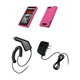 Motorola Droid X MB810 – Premium Hot Pink Soft Silicone Gel Skin Cover Case + Rapid Car Charger + Wall Travel Home Charger for Motorola Droid X MB810