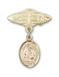 Gold Filled Baby Badge with St. Albert the Great Charm and Badge Pin with Cross