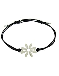 Beautiful Sterling Silver 925 Flower With Adjustable Black Cord 7.5" Bracelet...