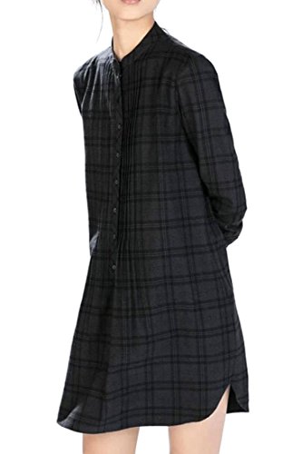 (オッサエプ)OASAP ブラックタータンチェックロングボタンダウンシャツ