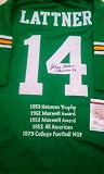 Johnny Lattner Signed Notre Dame Green Throwback Stat Jersey