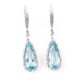14K 7.75 CTW Blue Topaz & Diamond Leverback Earrings