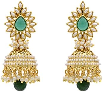 Hyderabad Jewels Women's Antique Golden Jhumka Green