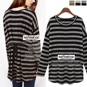 (イイネショップ) eeNeshop 裏リボンボーダーロングTシャツ