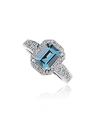 Aquamarine and 1/6 Carat Diamond, 14K White Gold Ring